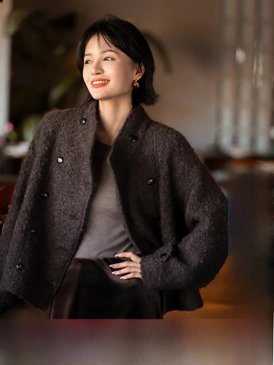 

Женский шерстяной свитер Faan Self-Kee Thousand Gold Madeleine 3D с петлевой вязкой, двубортный, с воротником-стойкой