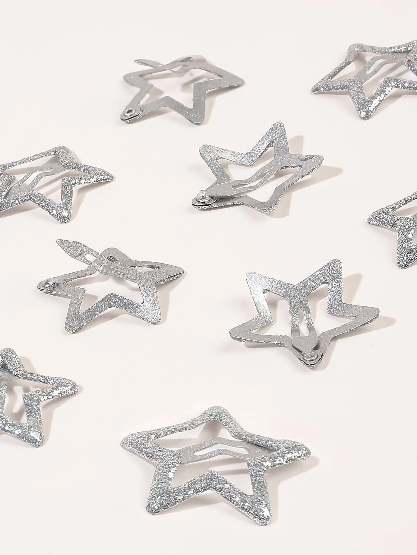 10/20PCS Silber Metall Funkelnde 1,2" Stern Haarspangen Snap Haarspangen Rutschfeste Clips für Mädchen Frauen Y2K Haarschmuck – Detail 6