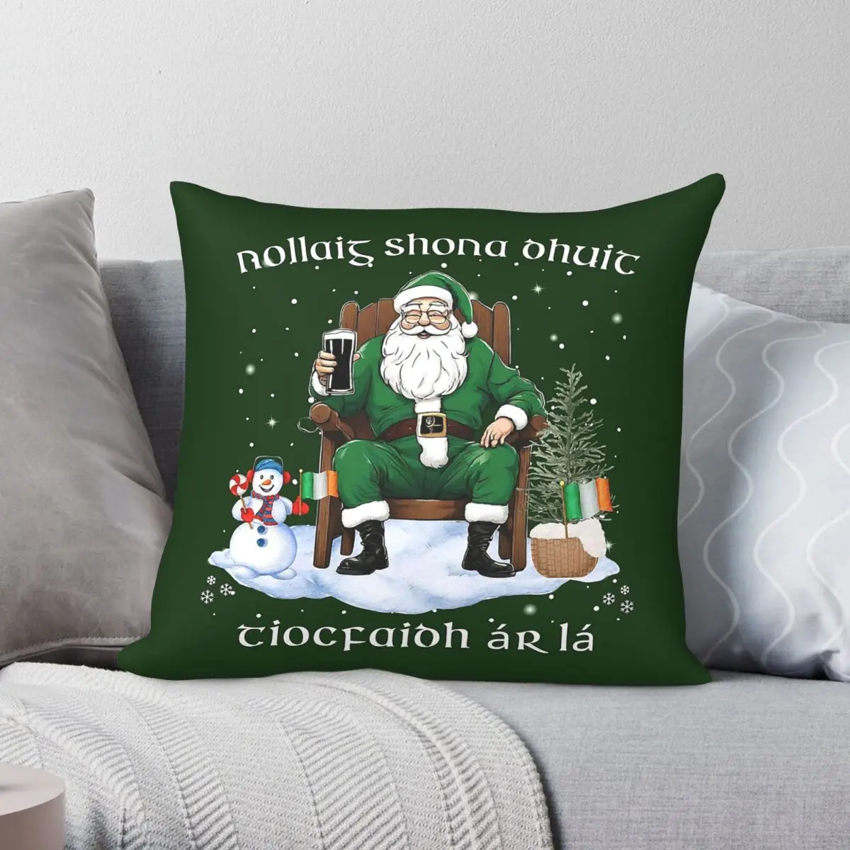 Tiocfaidh Ar La Nollaig Shona Dhuit Irish Square Pillowcase Polyester Linen Velvet Pattern Decor Pillow Case Home Cushion 45x45