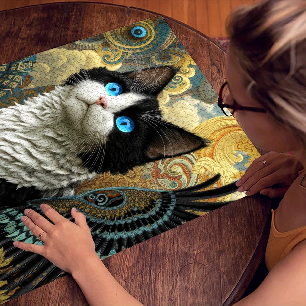 1000 pièces (500 pièces x2) Puzzle adulte avec ailes-grand 27.56x19.69 pouces décoration chat/oiseau,-pièces à gratter adaptées pour A