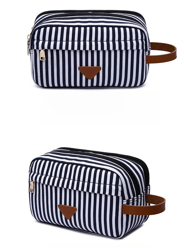 Blue and white color stripes hand makeup bag wear-resistant home storage travel wash bag