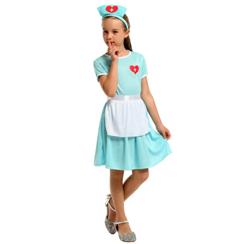 loween Adult Children's Heart Doctor Nurse Cosplay Role-plang Costume Stage Performance Clothes Parent-Child Outfit
