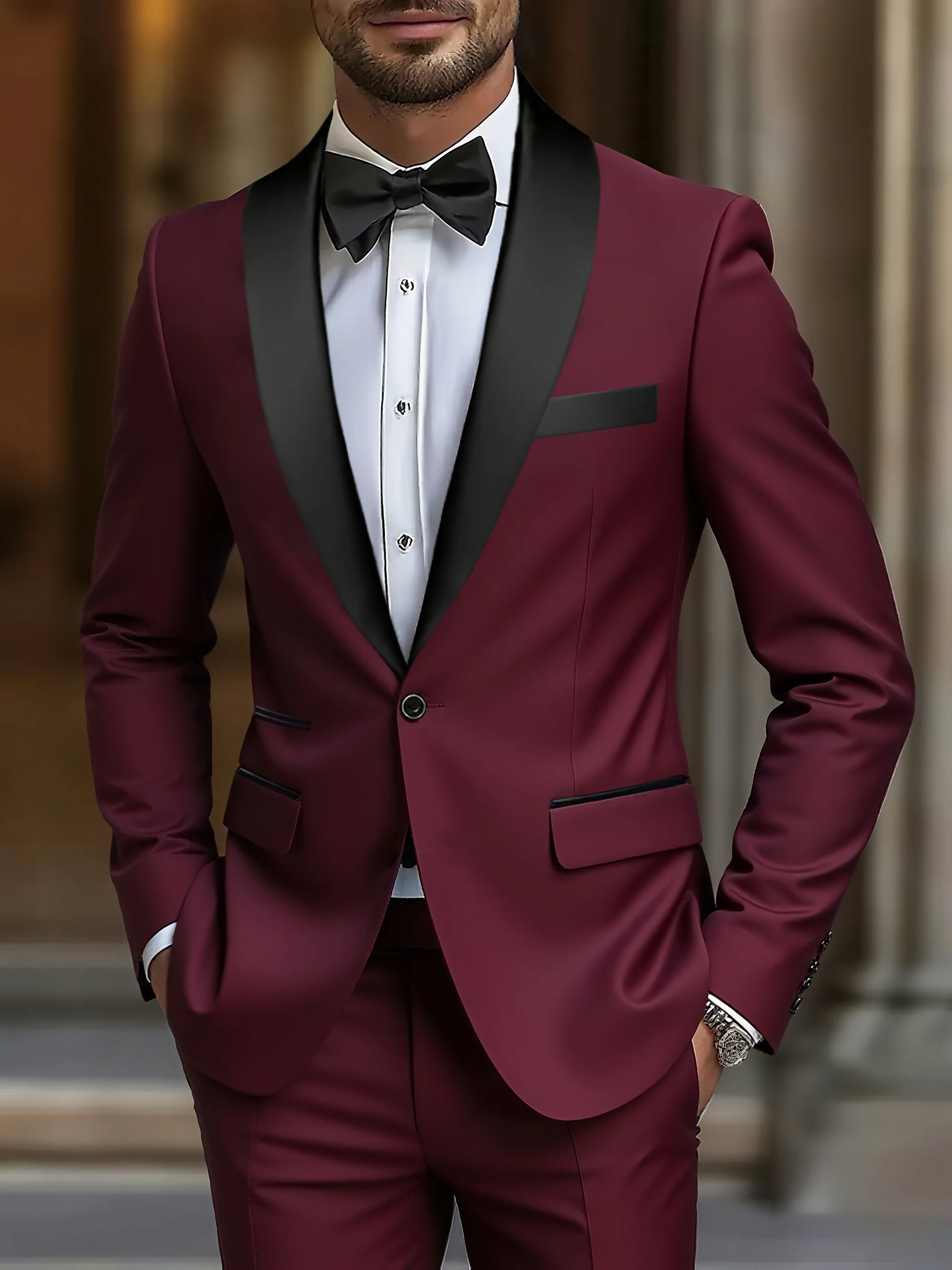 

Men'S 2pcs Suit (Jacket + Pants) - High-end Elegant, Fashion Casual, Suitable for Graduation Party/Business/Daily Commute