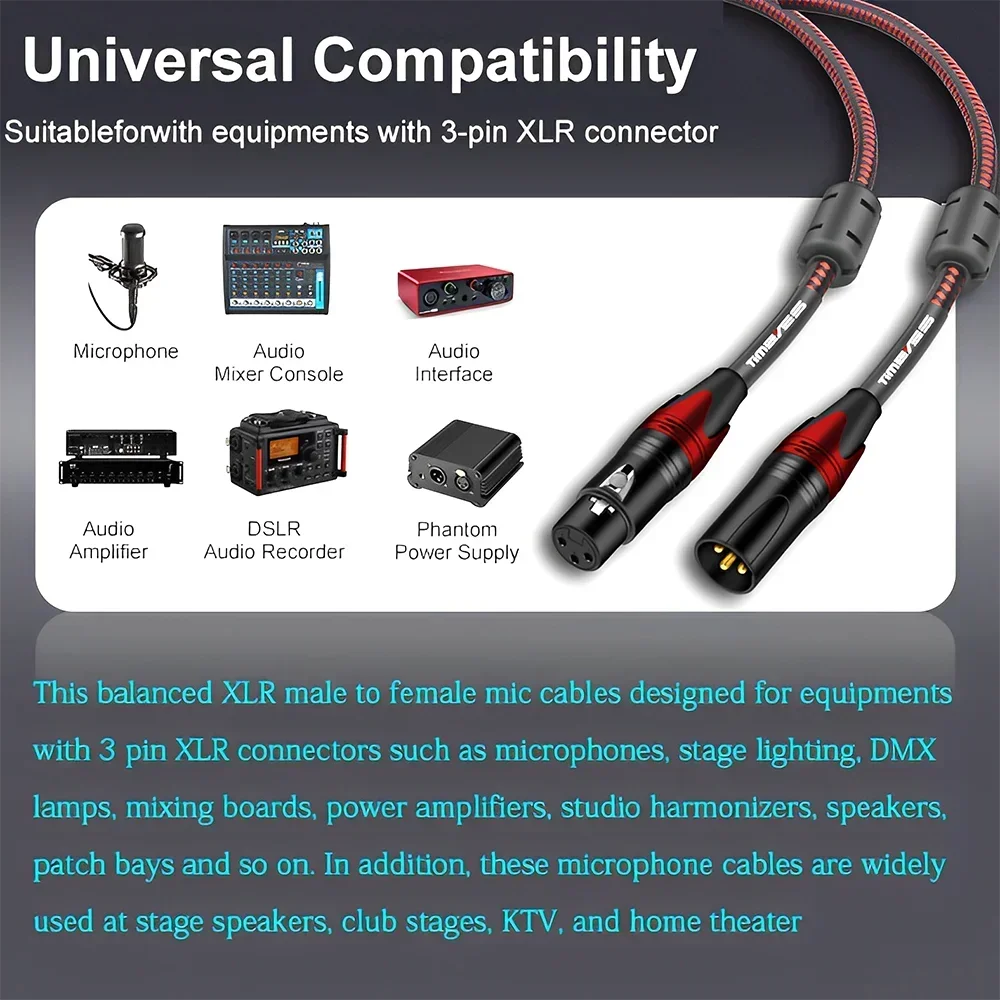 XLR Male To Female Microphone Cable 3-Pin Shield Balanced XLR Speaker Cable for Mic Mixer Amplifier Recording Studio Mixer Etc