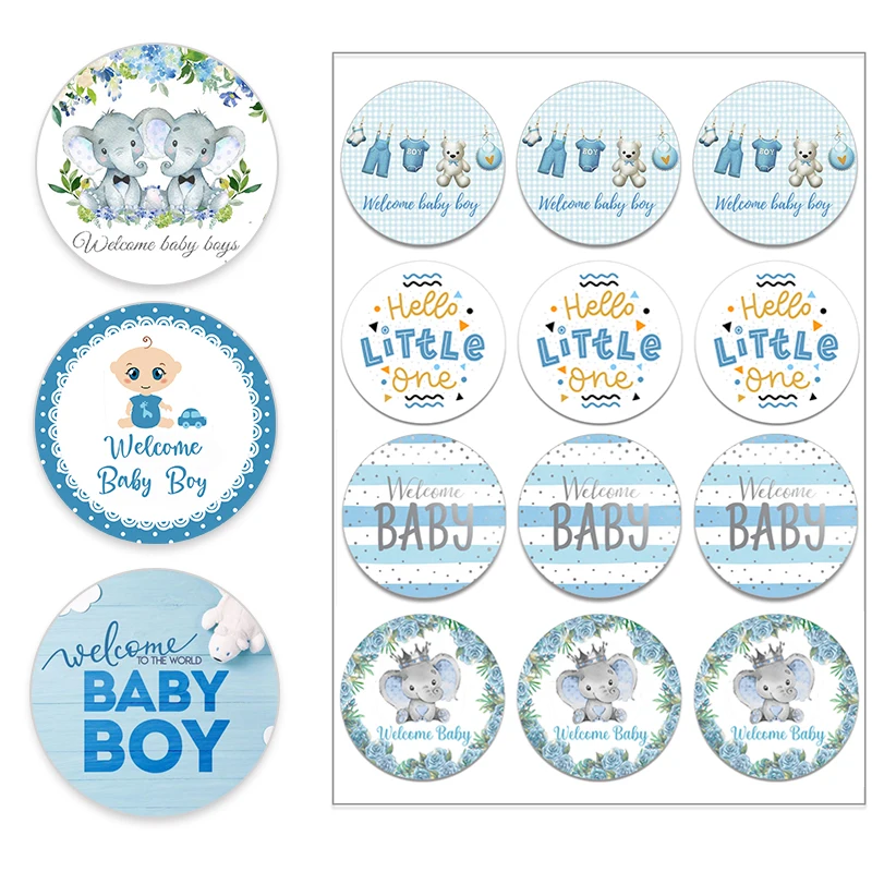 Welcome Baby Boy Stickers Labels Cute Little One Elephant Decor Stickers Welcome New Born Gender Reveal Baby Shower Decor