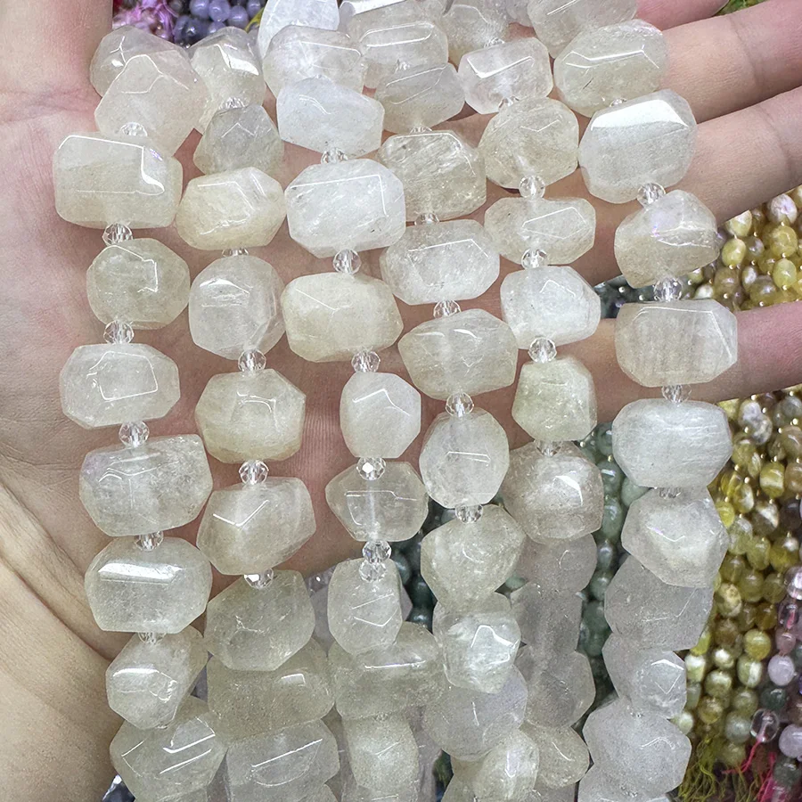 Natural White Moonlight Stone Handmade Lrregular Green Garnet Faceted Loose For Jewelry Making DIY Necklace Bracelet 15''13-18mm