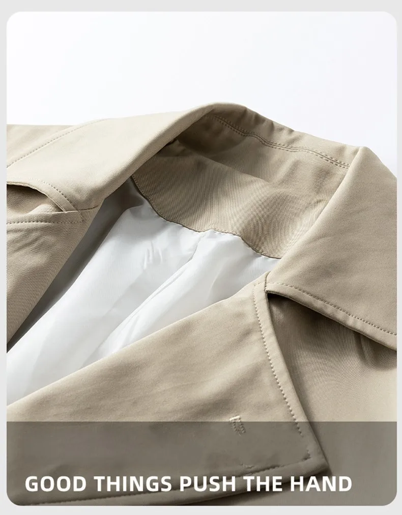 2025New Men's Double Breasted Trench Coat Mid-Length Loose Fit Windbreaker Spring/Autumn Fashionable Outerwear for Casual Office