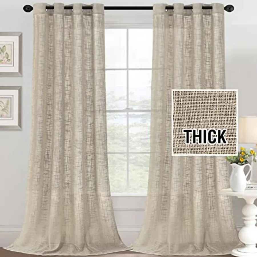 

Linen Blended Curtains - Linen Textured Light Filtering Nickel Grommet Curtains for Living Room and Bedroom 2 Panel Sets 52" x