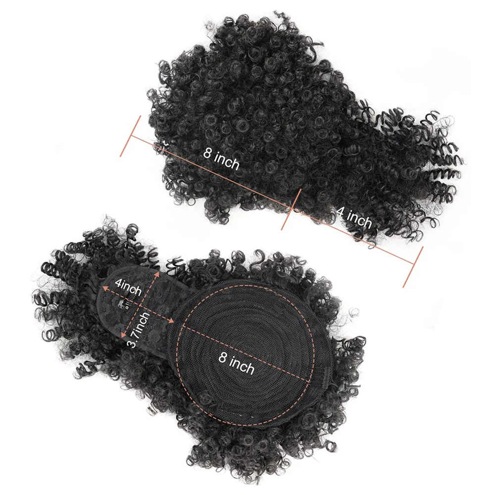 Synthetic Ponytail Extensions Drawstring with Bangs Afro Puff  Short Curly Puff with Bangs Clip in Wrap Updo Hairpiece for Women