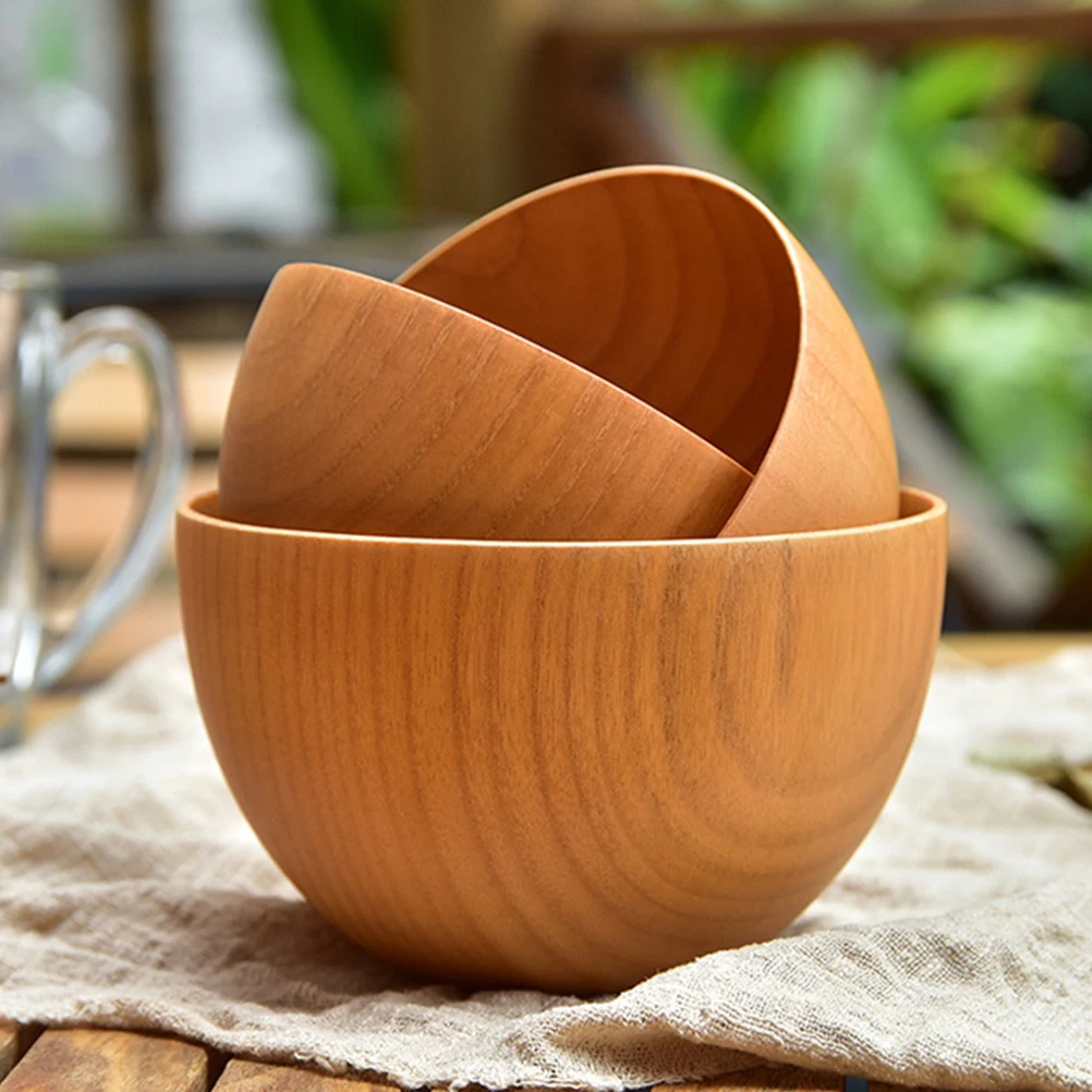 

Rice Bowl Natural Japanese Style Salad Soup Food Storage Container Wood Soup Bowl Kitchen Supplies Dinnerware Set