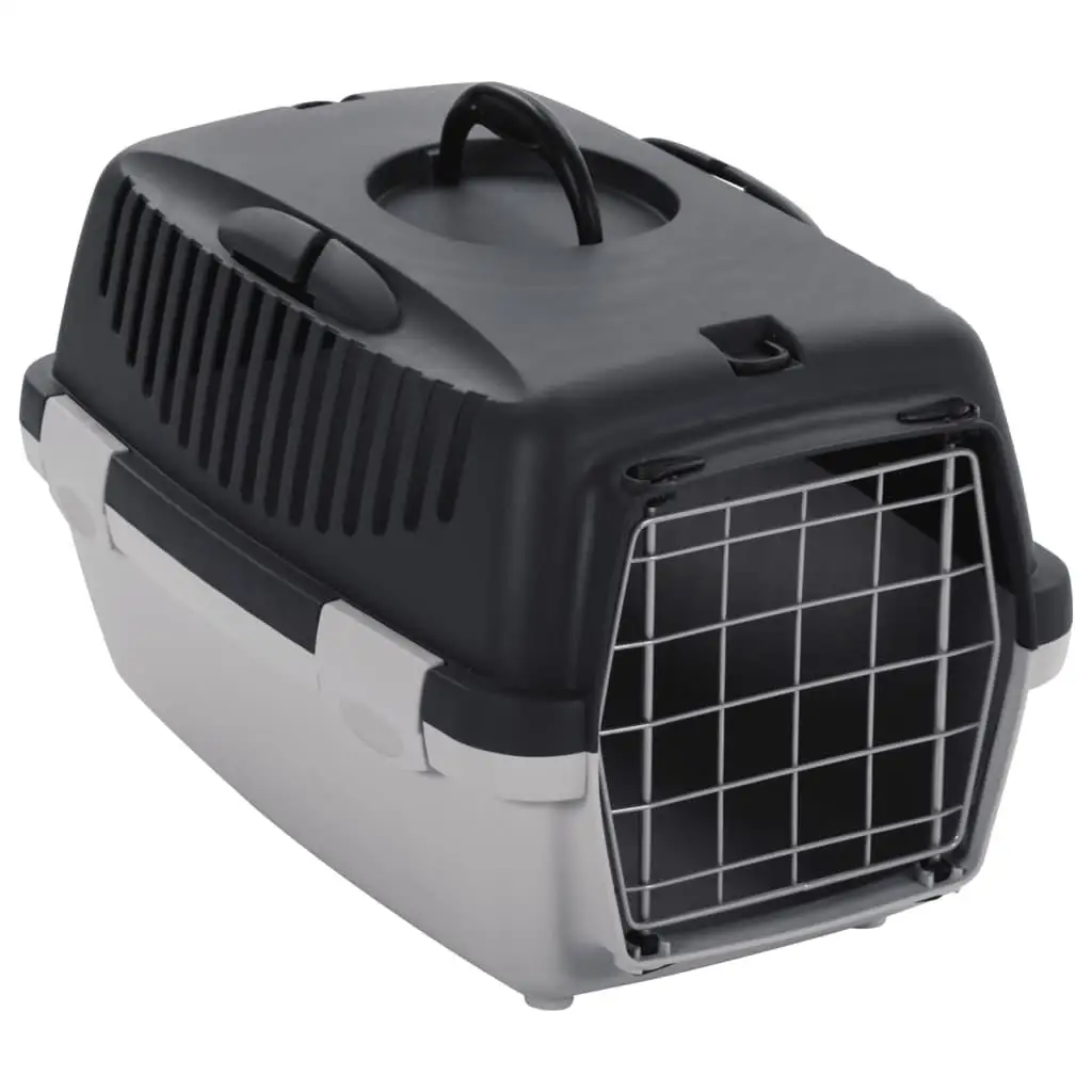 48x32x31cm Grey & Black Pet Transport Box - Durable PP Carrier for Dogs & Cats