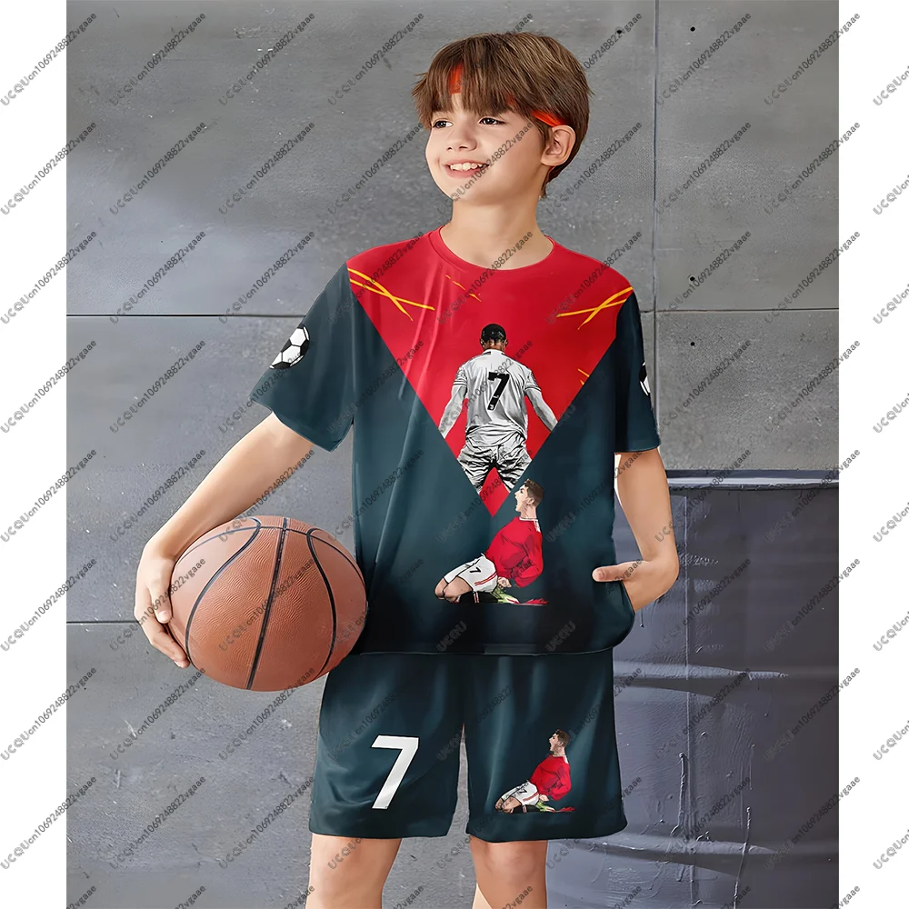 

Football Jersey Tee Men Kids Set Soccer Ronaldo 7 Outdoor Gift Youth Quick-drying Top Boy Sports Playwear Shorts Casual T Shirt