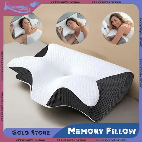 나비 메모리 폼 베개 수면 메모리 목 베개 느린 리바운드 2 in 1 인체 공학적 윤곽 베개 가정 용품 목 베개