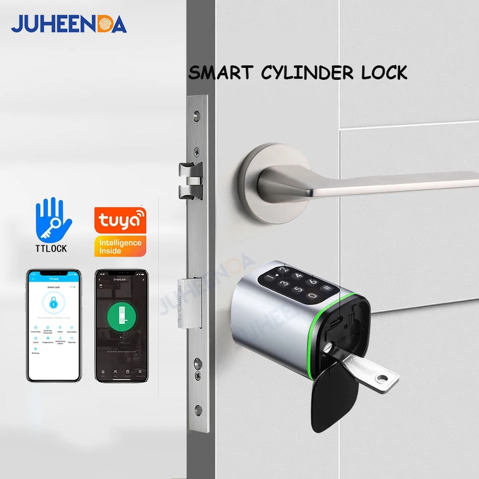 Ttlock App Tuya Bluetooth Smart Cylinder Digital Password RFID Card Key Code Keyless Euro Profile Lock Cylinder For Entry Door