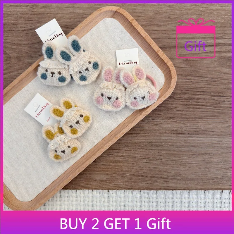 

Color Block Hair Ties 2 Pcs Knit Bunny Scrunchies for Toddler Girls Gentle Stretch No Snag