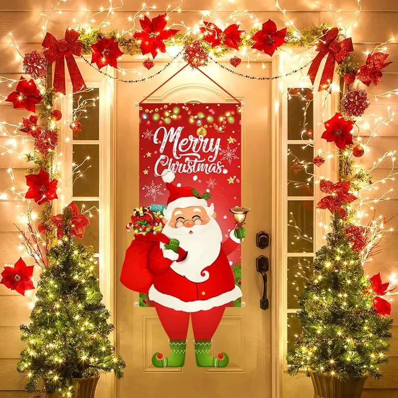 Merry Christmas Hanging Flag Christmas Decorations For Home 2024 Christmas Door Banner Xmas Gifts Navidad Happy New Year 2025