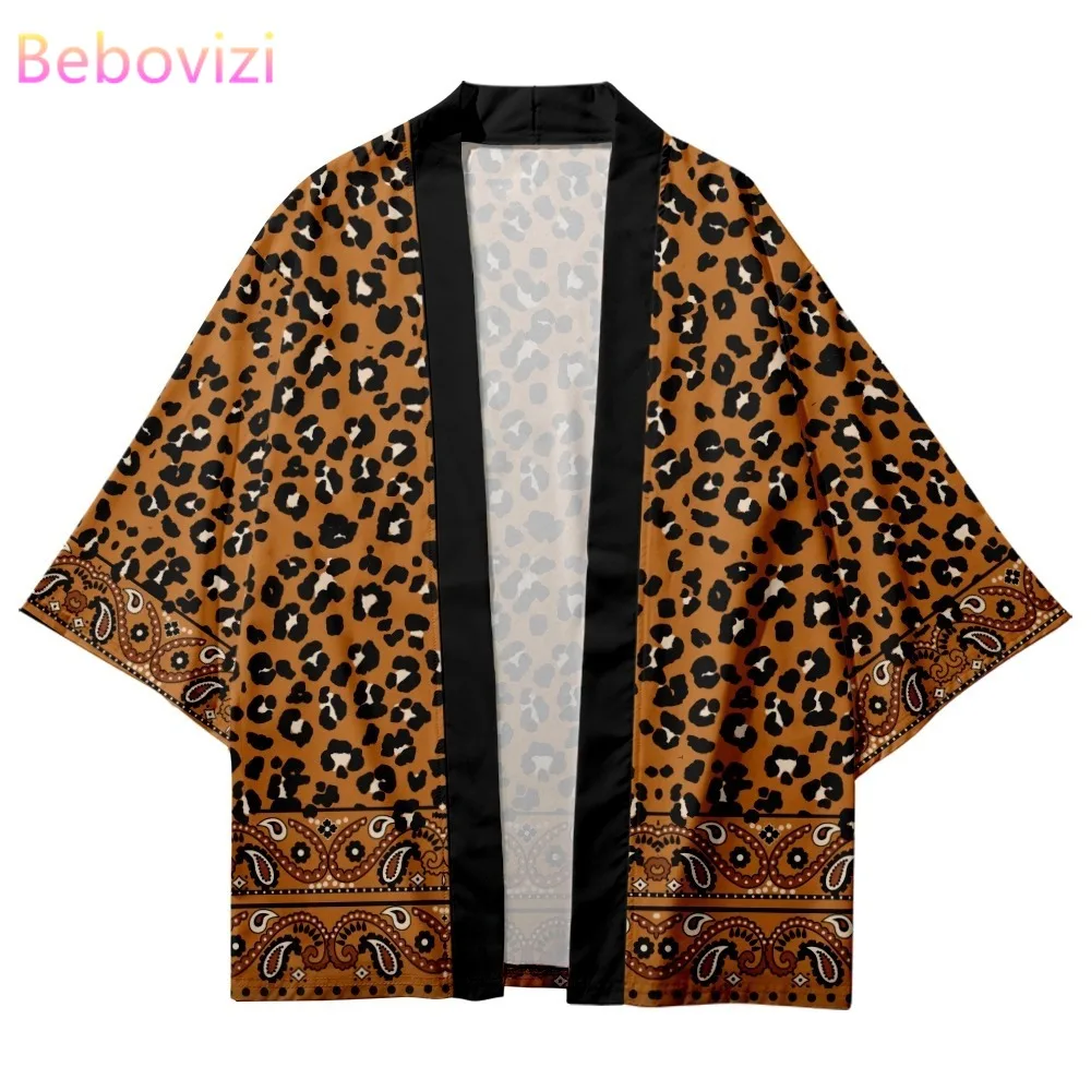 

Leopard Cashew Blossom Print Yukata Men Women Fashion Cardigan Haori Asian Beach Clothes Harajuku Japanese Cosplay Kimono