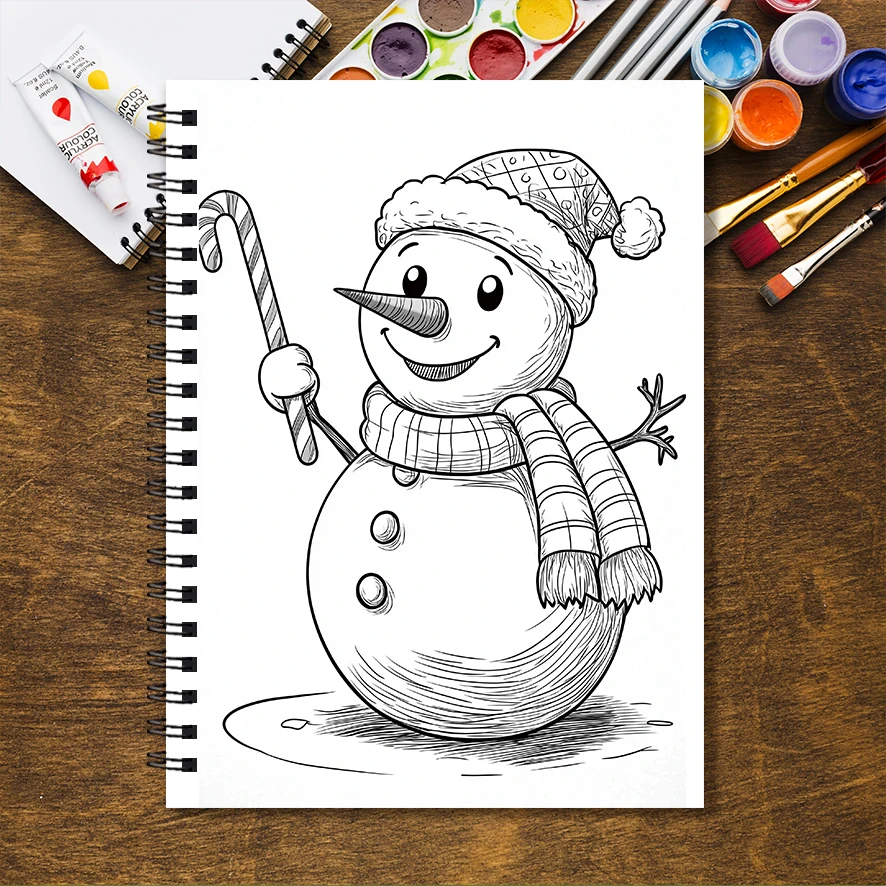Happy Snowman Adult Coloring Book - 8.3x 11.2 Inch 32 Page Coloring Book - Helps Reduce Stress and Ease Emotions