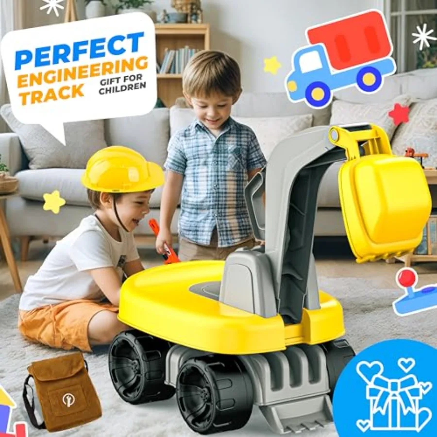 Ride-On graafmachinespeelgoed met veiligheidshelm en gereedschapsset - Strandspeelgoed voor peuters Zandspeelset Graafmachine voor kinderen, fantasieset met