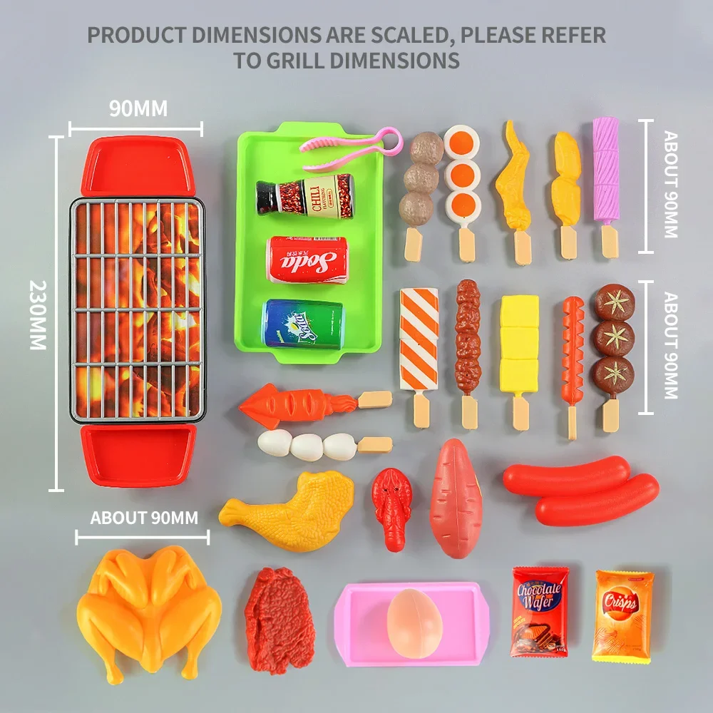 Kids Simulation Barbecue Toy Set BBQ Cooking Pretend Play Kitchen Toys Interactive Grill Play Food Cookware Playset for Children