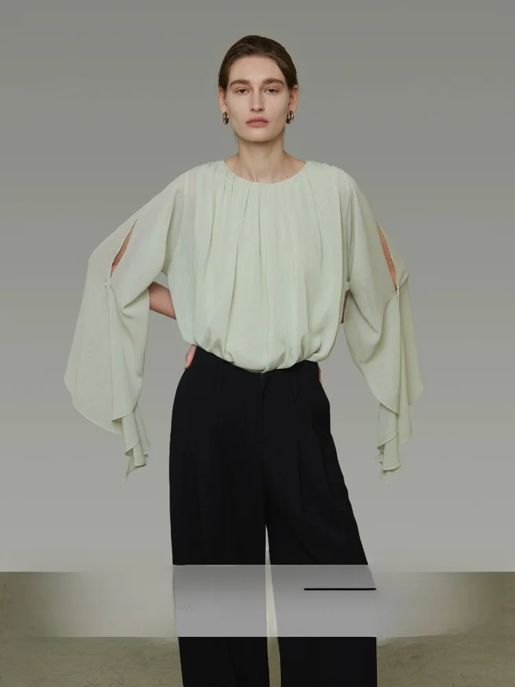

Unspoken Casual Loose Shoulder Bared Women's Shirt Autumn 2026 New Style Simple Commute Style Polyester Fiber Long Sleeve