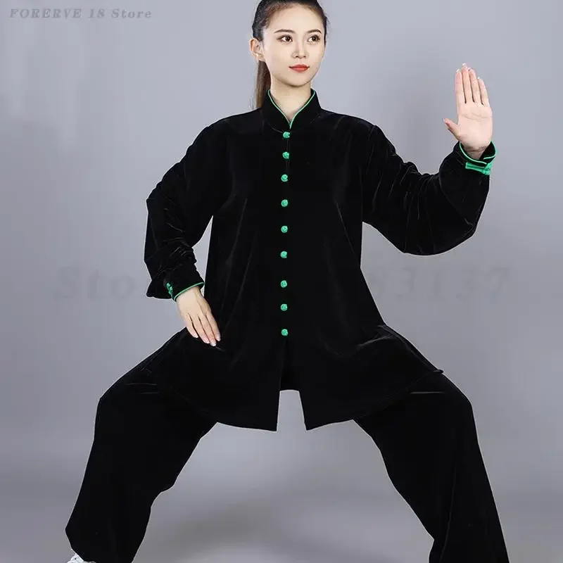 

Chinese Martial Arts Performance Costume Autumn Winter Velvet Kung Fu Tai Chi Outfit Adult Traditional Oriental Wushu Clothing