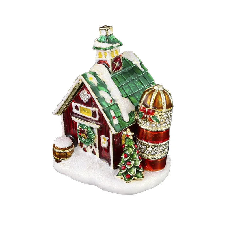 Enamel Santa Claus Snow House Jewel Case Jewelry Storage Box Metal Handicraft Home Furnishing Articles Christmas present Hansel