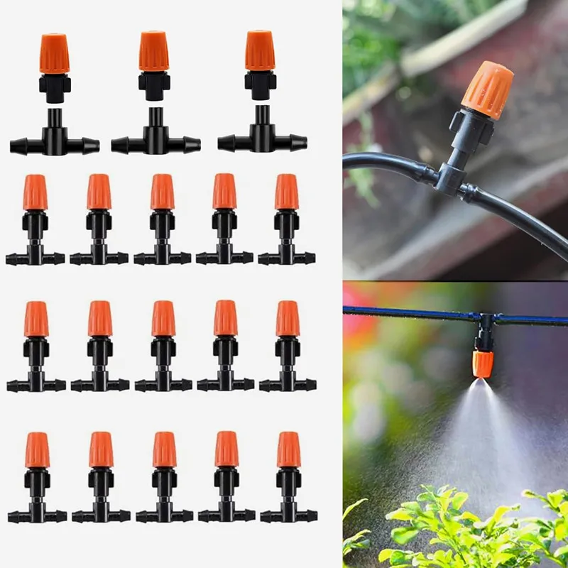 20/50PCS Spray Nozzle Emitter Three Way Connector Micro Sprayer Dripper Mist Sprinkler Garden Drip Irrigation Atomization Nozzle