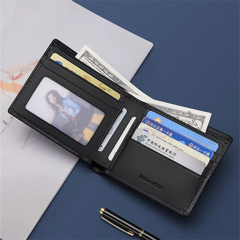 WILLIAMPOLO Brand Business Men Wallet Genuine Leather Embossing Wallet Bank Credit Card ID Card Holder Wallet For Men Gifts