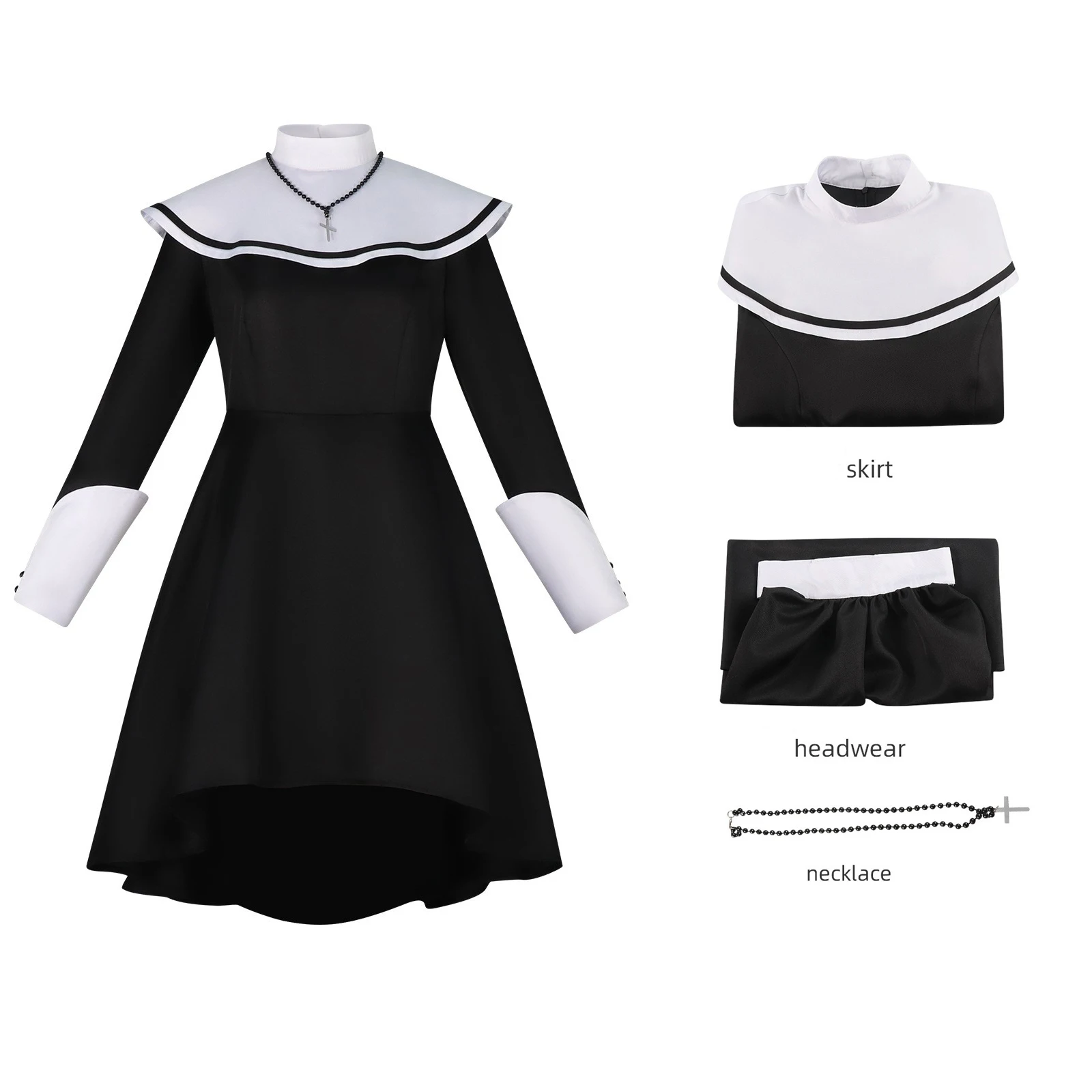Yoisaki Kanade Nonnen-Cosplay-Kleid Project SEKAI Colorful Stage Schwarz-Weiß Langarm-Nonnenkostüm Anime-Spiel Halloween Karneval