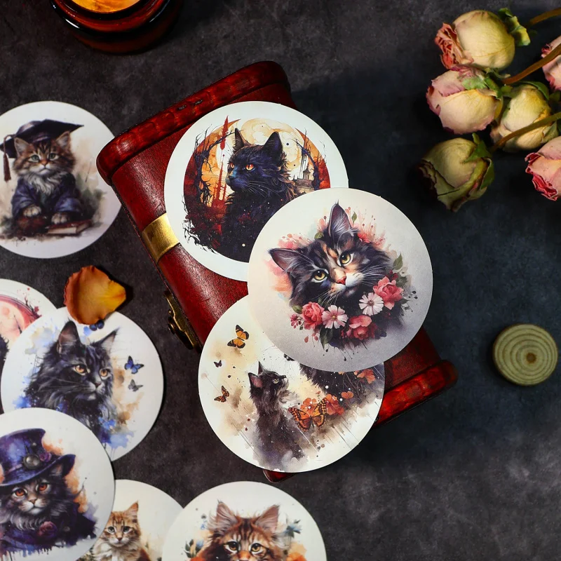 

20pcs/pack Dark Cat Sticker Set, Gothic-style Kitten Patterns & Self-Adhesive, for Journal DIY & Scrapbook Deco