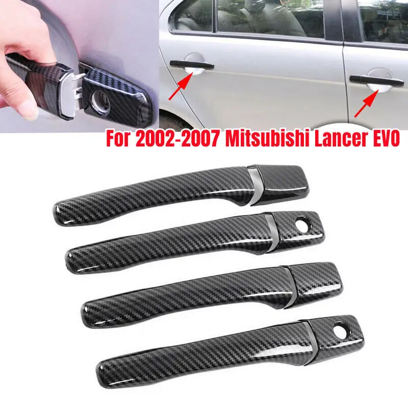 For Mitsubishi Lancer EVO 2002 2003 2004 2005 2006 2007 Car Carbon Fiber Style Exterior Door Handle Moulding Cover Trim Decor