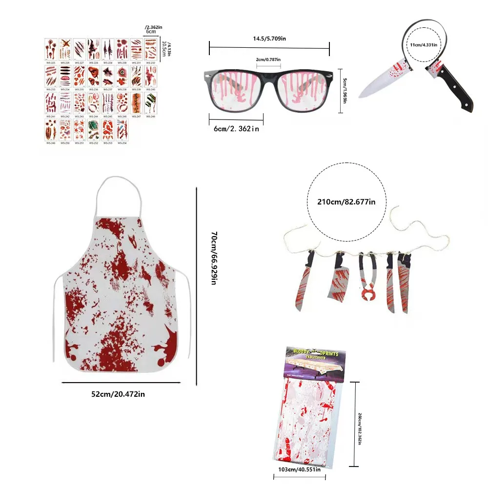 

New Halloween Bloody Apron Adult Bloody Butcher Role Playing Halloween Horror Dress Up + Butcher Six-Piece Set