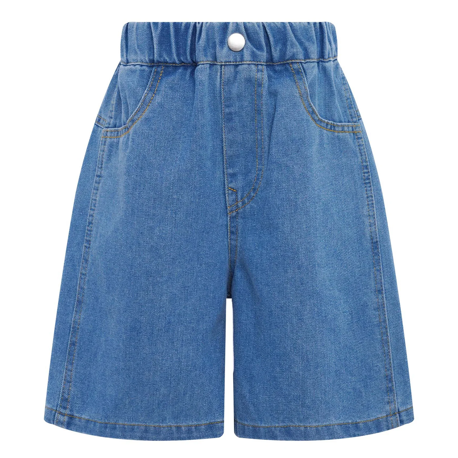 

Kids Girls Jeans Shorts Summer Fashion Knee Length Elastic Waistband Wide-Leg Denim Shorts with Pockets Children Casual Clothes