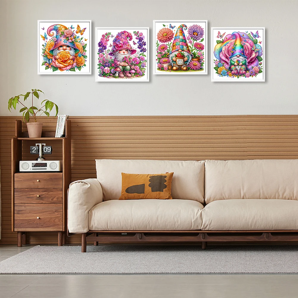 

4pcs 30x30cm Gnome 5D DIY Special Shape Crystal Partial Diamond Painting Kit