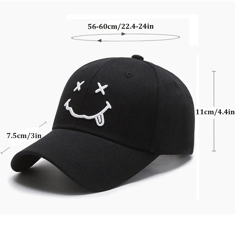 Smile Face Embroidery Baseball Caps Women Kpop Black Cotton Adjustable Snapback Funny Hip Hop Cap Autumn Sun Dad Hats for Mens