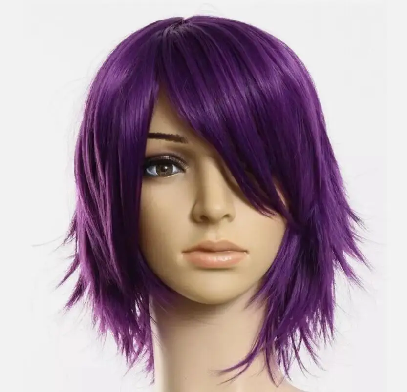 Cosplay Wig Anime Costume Straight Short Straight Purple Synthetic Hair Wigs USA