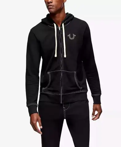 True Religion | Men's Classic Logo Zip Up Drawstring Hoodie