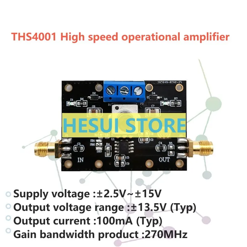 THS4001 High frequency operational amplifier module with opposite phase-emission with common-mode rejection ratio 100dB 100mA