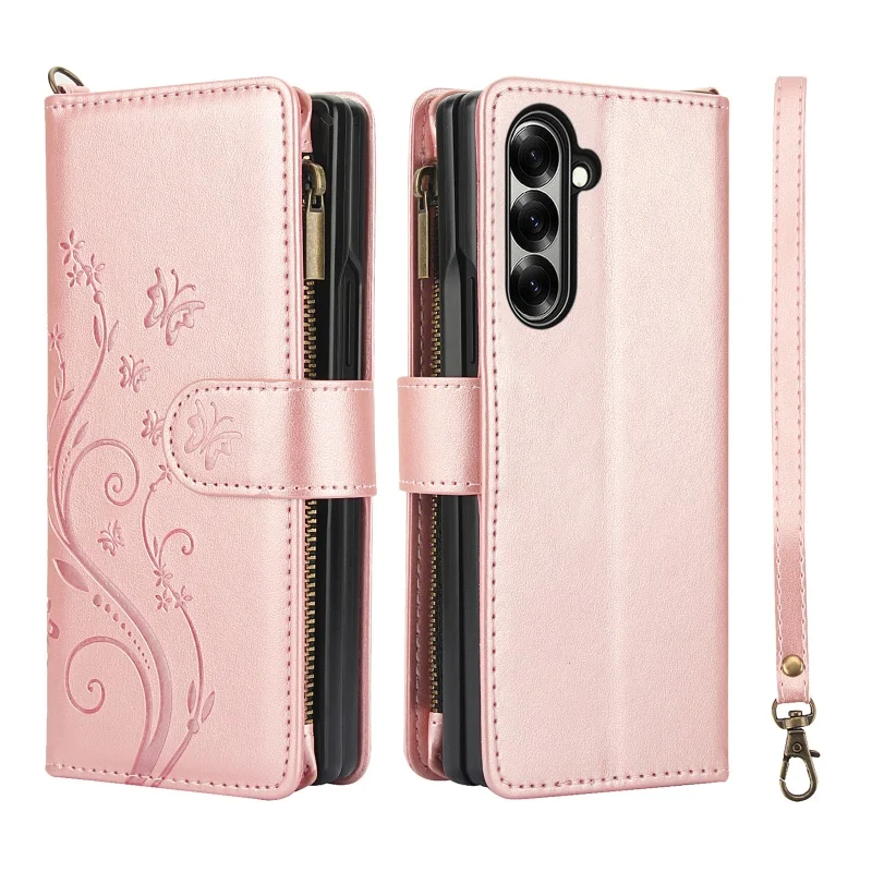 Pattern Leather Wallet Phone Case for Samsung Galaxy Z Fold 8 Ultra 7 6 5 4 3 Wrist Strap Flip Card Holder Cover