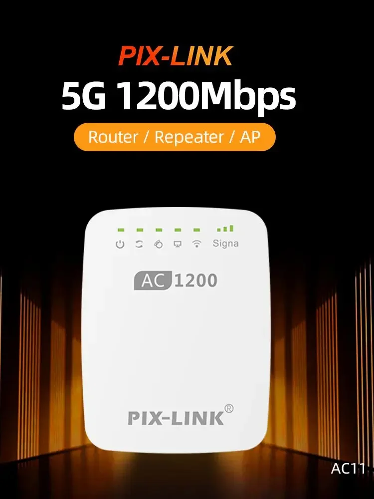 PIX-LINK AC11 1200Mbps WiFi 범위 확장기, 2.4 및 5GHz 신호 부스터 리피터, 액세스 이더넷 포트로 최대 7500평방피트 커버