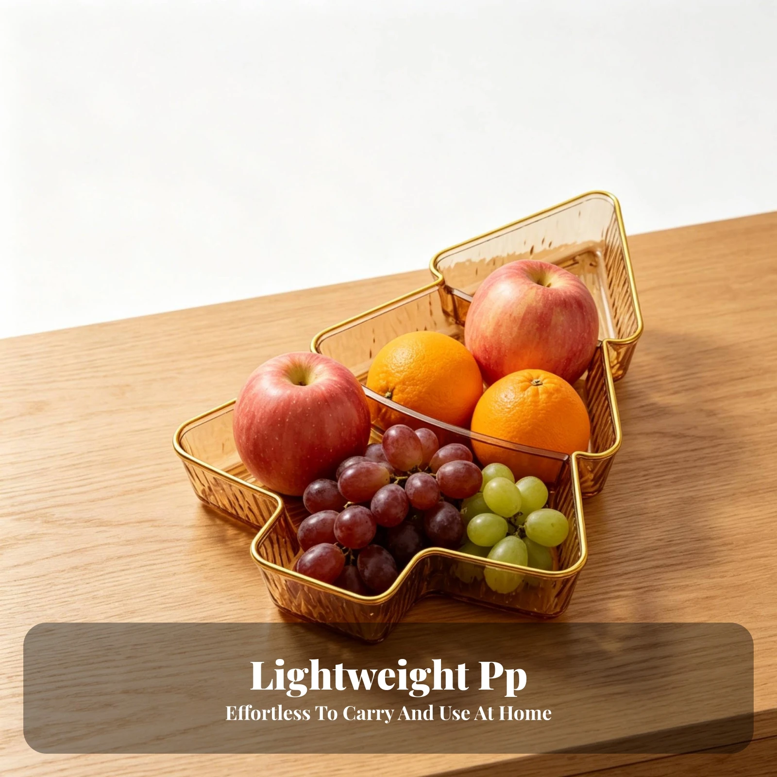 2 Pieces Amber-Gold Sturdy Plastic Tiered Fruit Tray Christmas Tree Compartment Plate Multi-Section Christmas Tree Fruit Tray