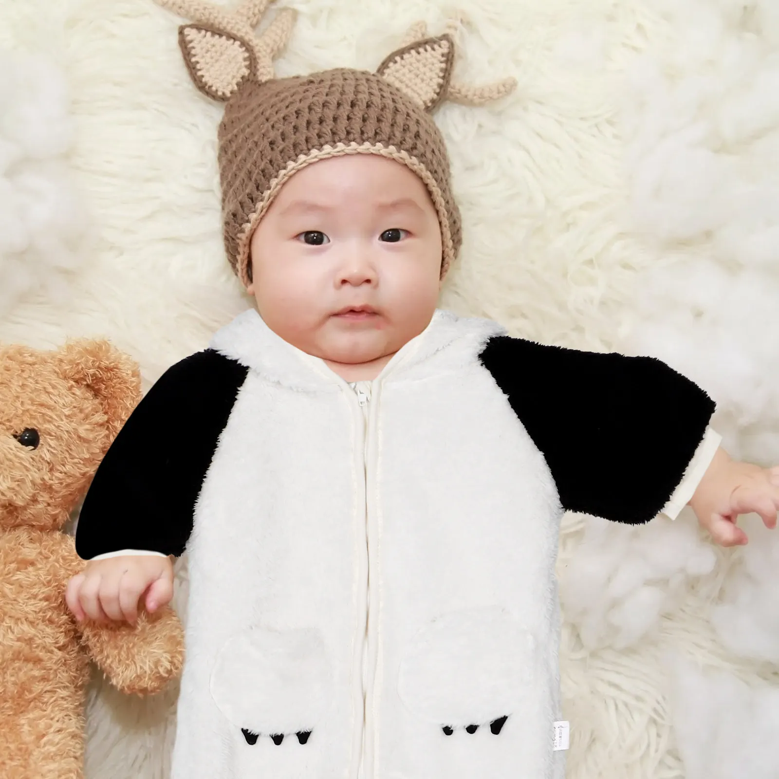 

Зимний комбинезон для новорожденных мальчиков и девочек, теплый, на толстой подкладке, с длинными рукавами, для защиты от холодной погоды, в очаровательном стиле панды