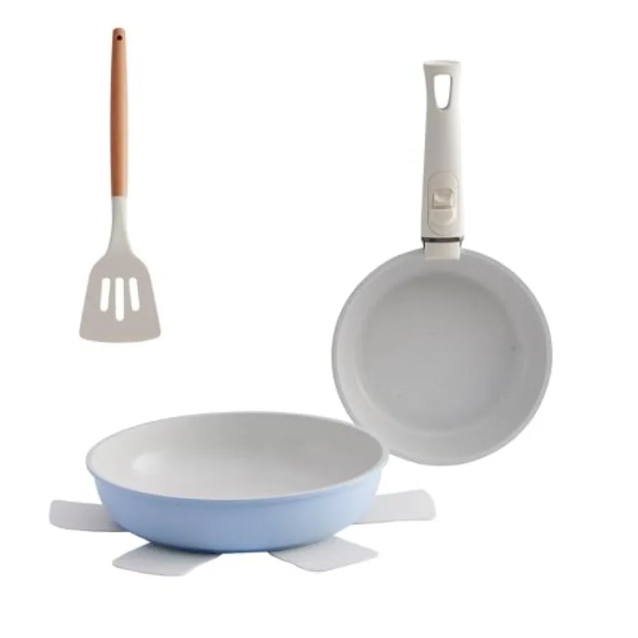 

Керамический набор кухонной посуды из 5 предметов, кастрюли и сковородки с антипригарным покрытием и съемными ручками, штабелируемая посуда для кемпинга, посудомоечная машина и духовка