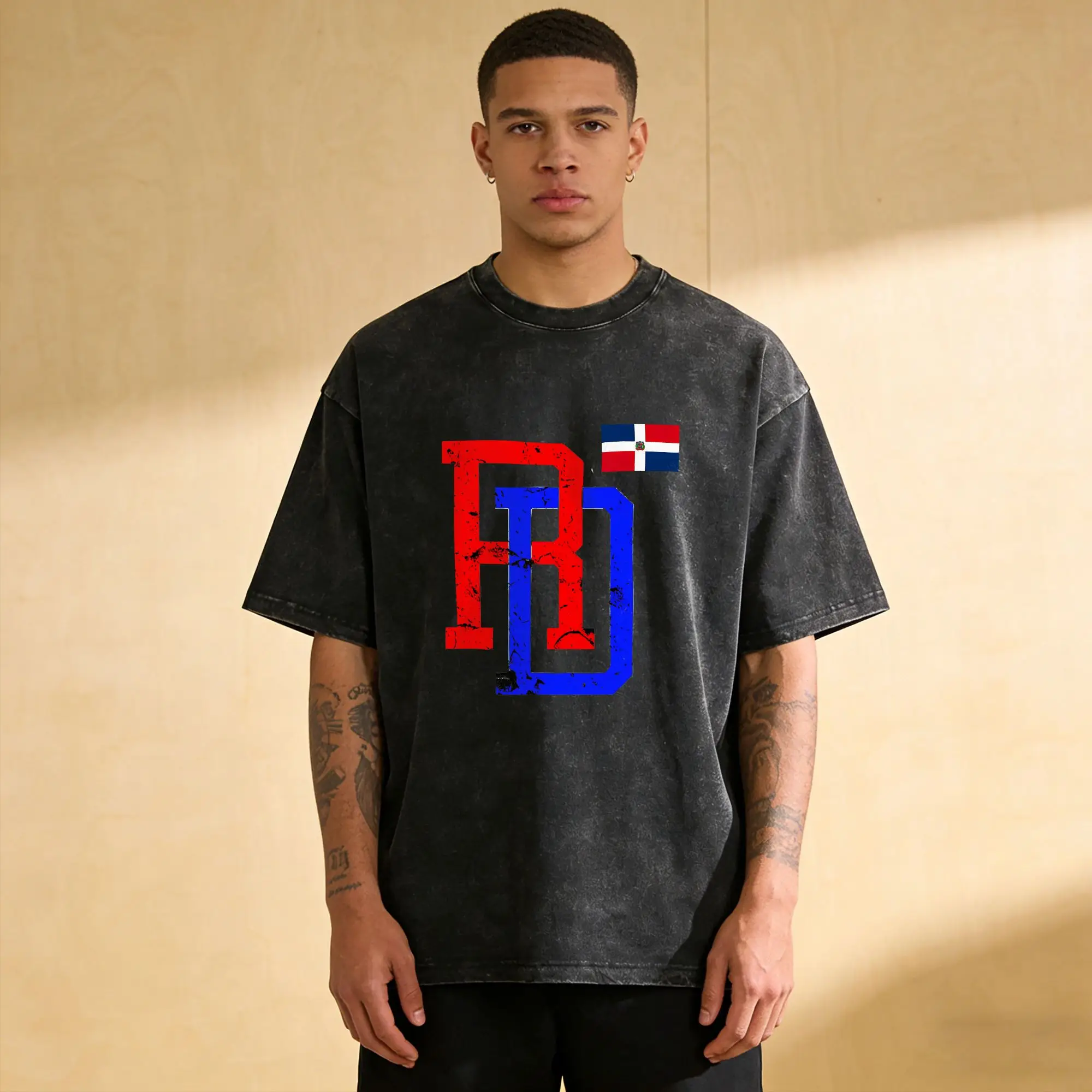 Novelty Dominican Republic Flag T-Shirt for Men Crew Neck Cotton Washed T Shirt  Short Sleeve Tee Shirt Gift Idea Clothes