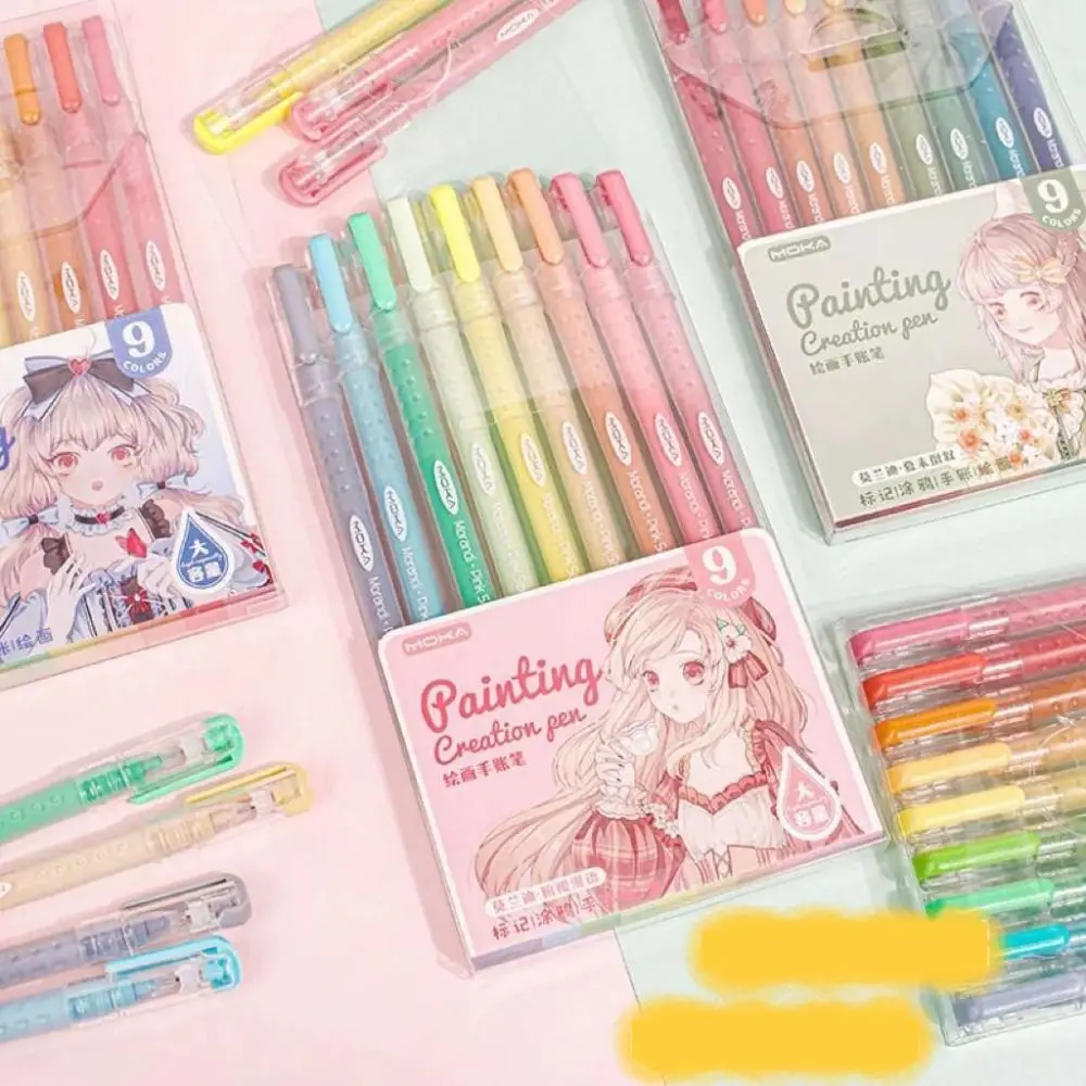High-quality 9-Colors Highlighter Art Stationery Learning Markers Marker Pen Drawing/Painting/Graffiti Scrapbook Pen