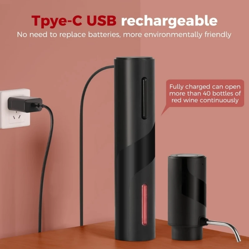 充電式電気ワインオープナーセット,自動エアレーター,ABSテクスチャー,さまざまな用途に適しています,n58d