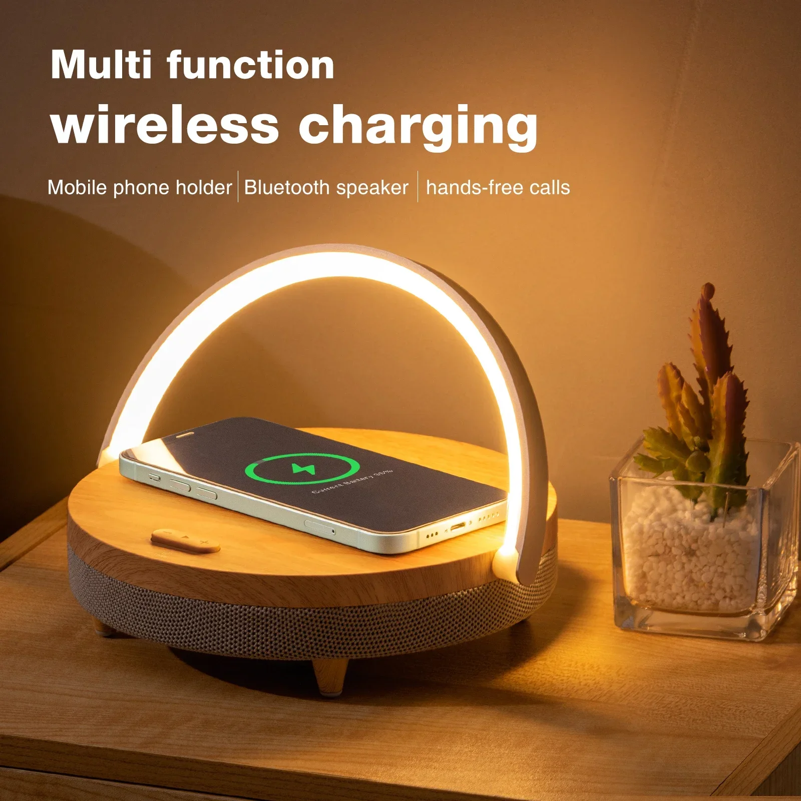 S21 pro Holz kabellose Ladegeräte LED-Lampe Bluetooth-Lautsprecher 15w Hochleistungs-Schnell ladung für iPhone 14 Easy Touch kabellose Aufladung