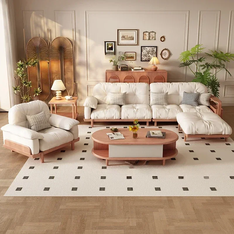 Walnut solid wood sofa living room small apartment straight row sofa winter and summer dual-purpose wooden furniture