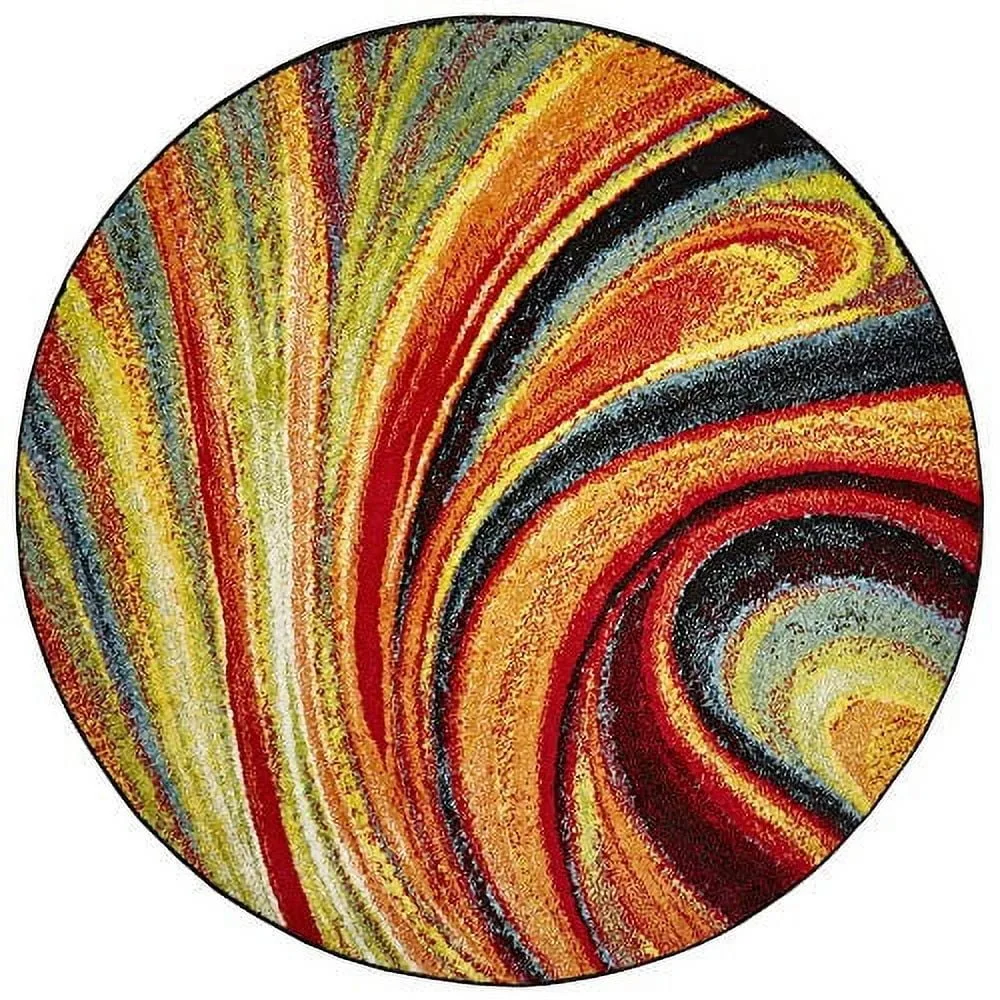Splash Adja Contemporary Abstract Swirl Area Rug, Red/Blue, 5'2 Round